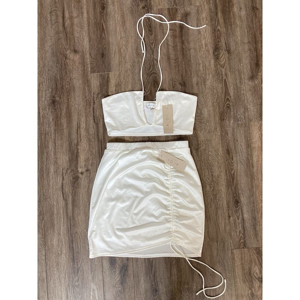 NWT ACOA sexy white Mini skirt and bandeau set size L vacation bride honeymoon - Picture 1 of 7